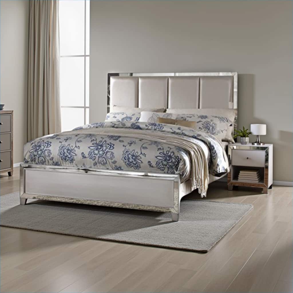 Contemporary Style Elegant Queen Size Bed with Padded Headboard, Gold