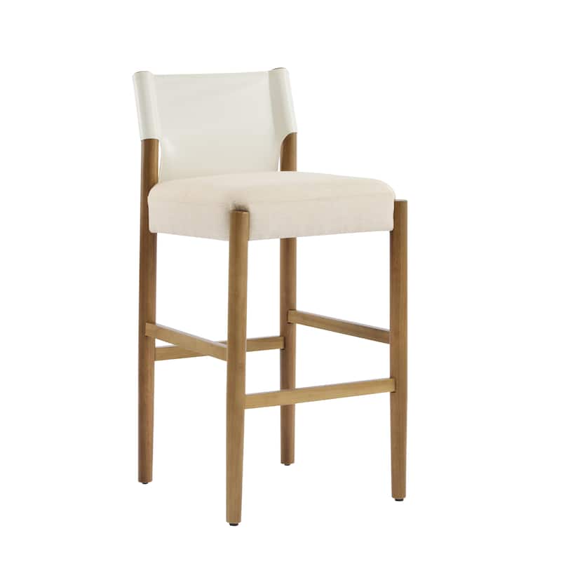 28.5" Modern Solid Wood Bar Stool with Polyester Cushion - Minimalist Kitchen Island Stool for Breakfast Nook, Set of 2