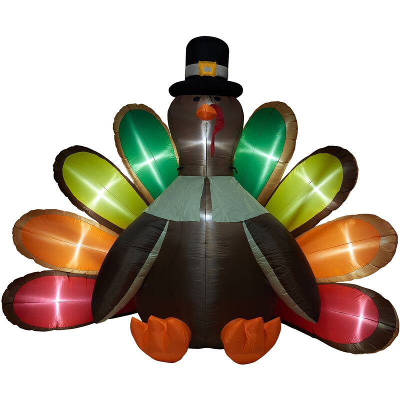 Fraser Hill Farm 8-Ft. Wide Turkey Inflatable with Lights Thanksgiving Decor - 8 Foot