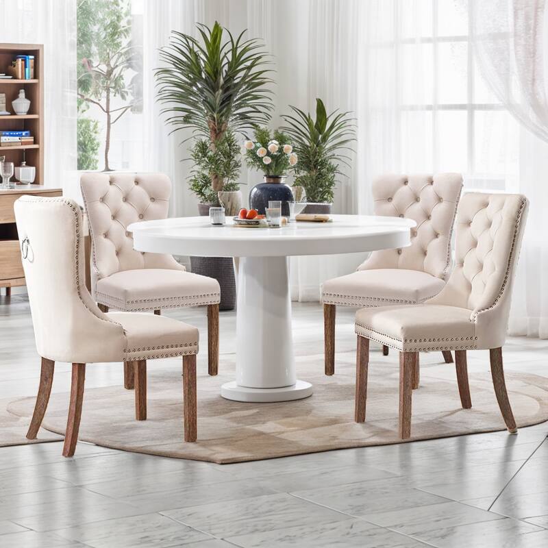 Set of 2 Velvet Dining Chairs,Tufted Solid Wood Armless Chairs Accent Chair with Nailhead Trim and Back Ring Pull - N/A
