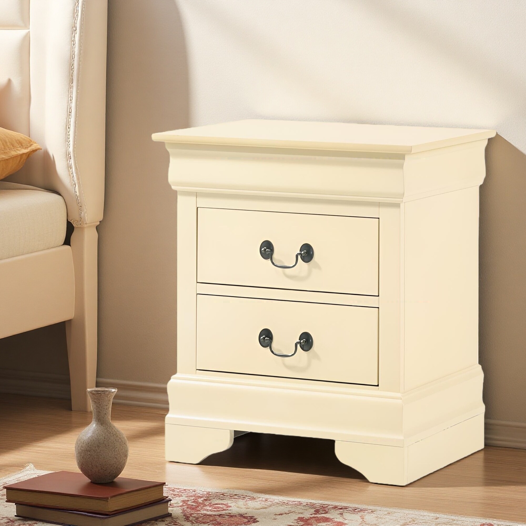 21"L Traditional Nightstand with Two Drawers, Durable Construction and Classic Design