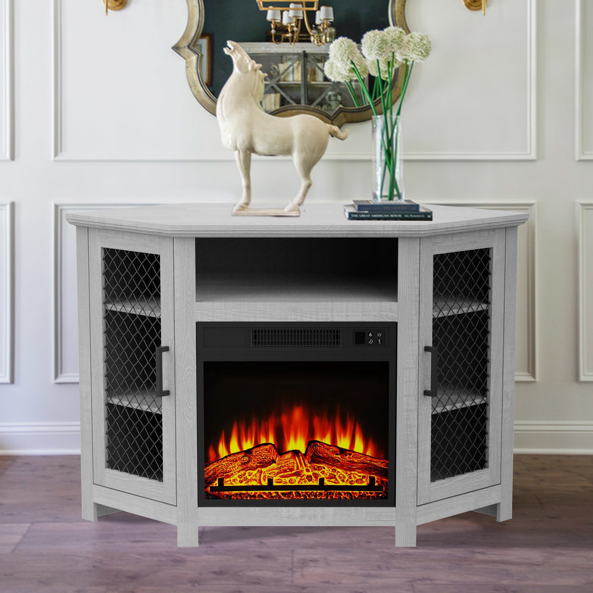 White corner fireplace tv stand hotsell