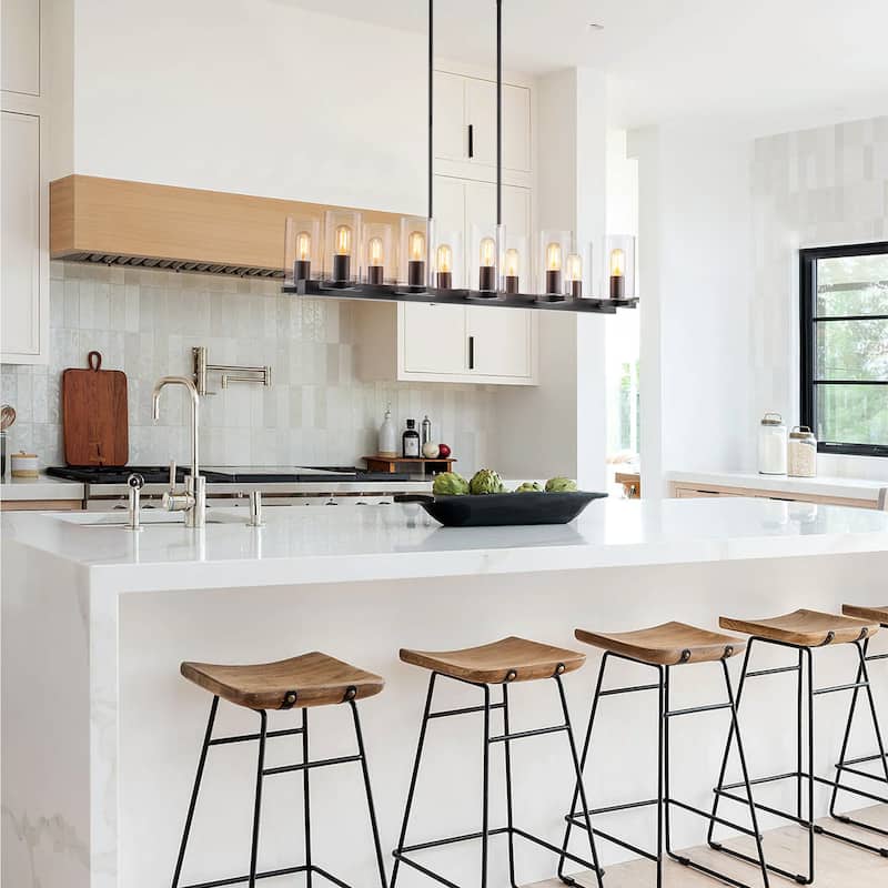 10-Light Modern Industrial Linear Cylinder Clear Glass Chandelier for Kitchen Island - 40.2 in. W x 8.2 in. H x 12.4 in. D