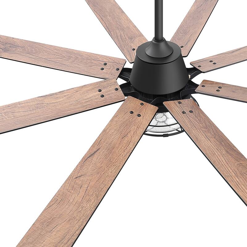 65" Industrial Seeded Glass Black Decorative Ceiling Fan with Remote and Light Kit