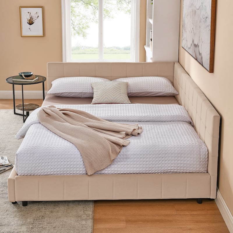 Mid-Century Velvet Queen Daybed with Tufted Backrest and Armrest, Convertible Sofa Bed Frame, Sturdy Upholstered Platform
