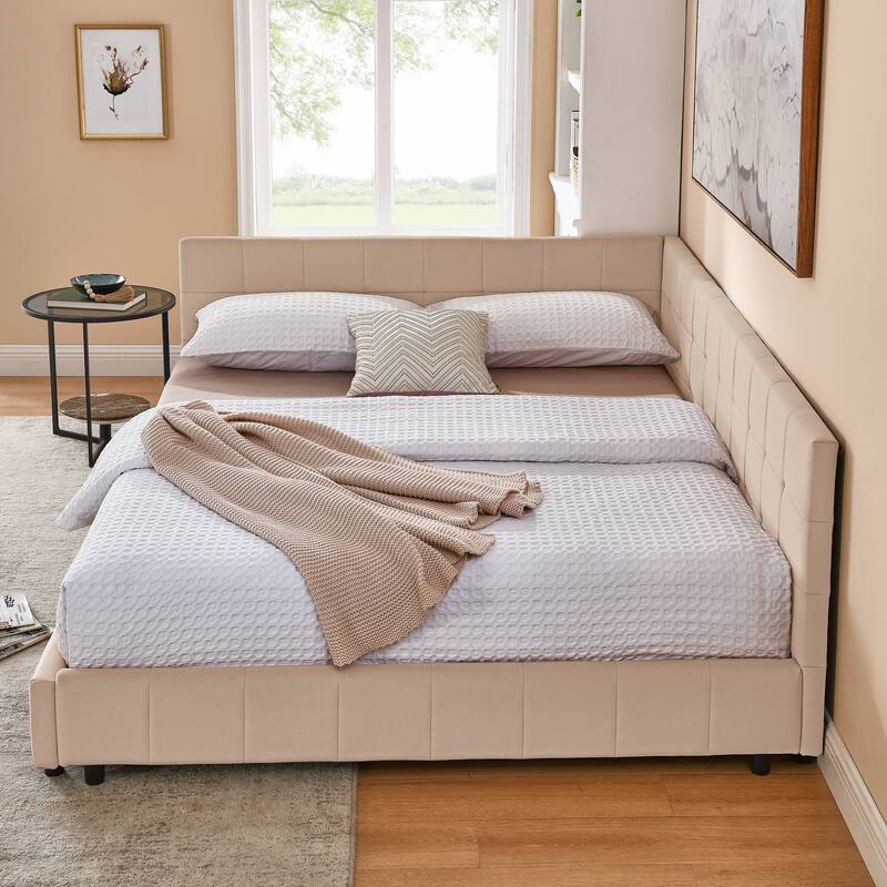 Queen Size Upholstered Velvet Daybed with Backrest and Armrests, Multi-Functional Sofa Bed
