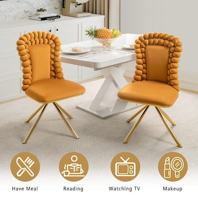2-Piece Vanity Chair Dining Chairs, Velvet Accent Chairs Swivel Chair with Ball-Shaped Backrest