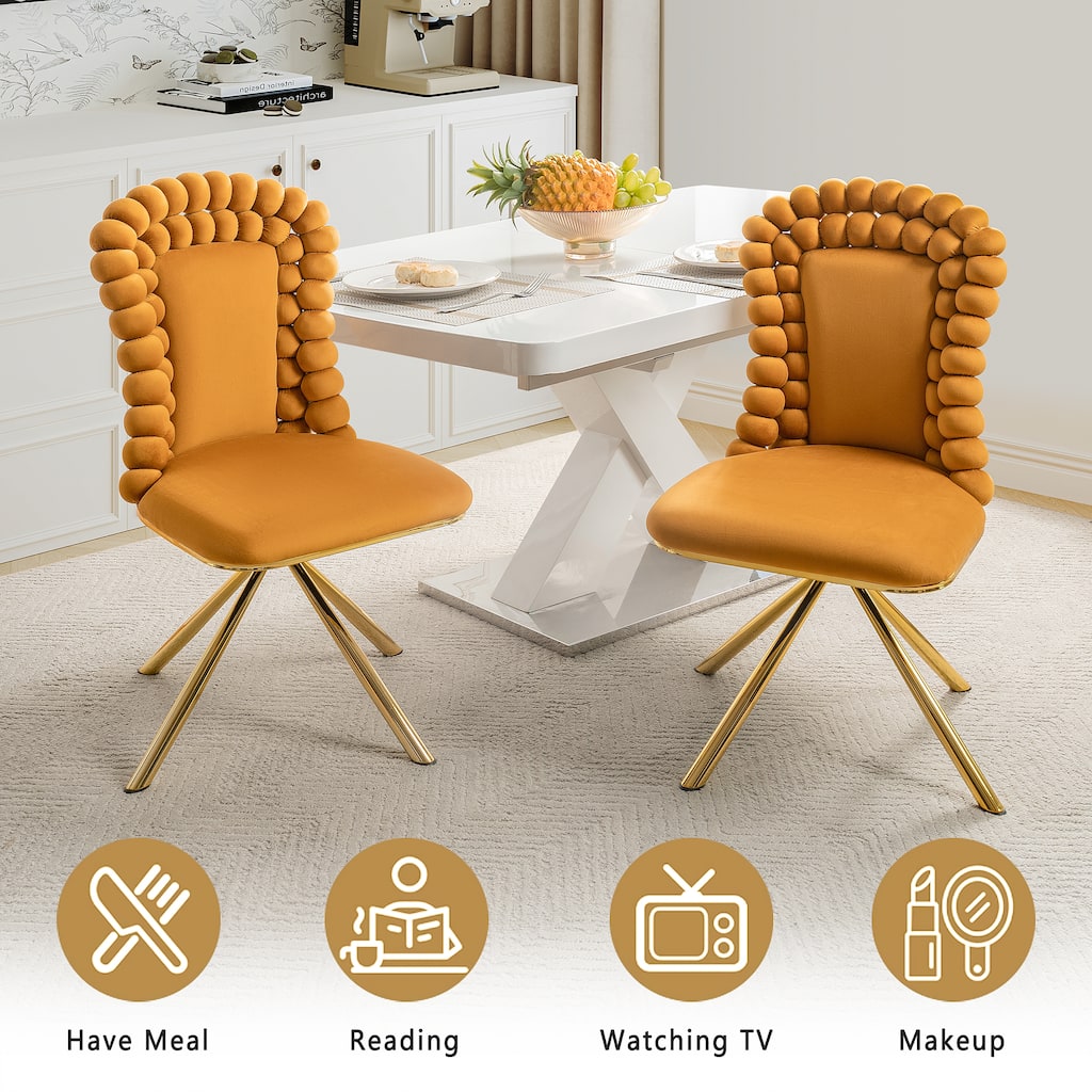 2-Piece Vanity Chair Dining Chairs, Velvet Accent Chairs Swivel Chair with Ball-Shaped Backrest