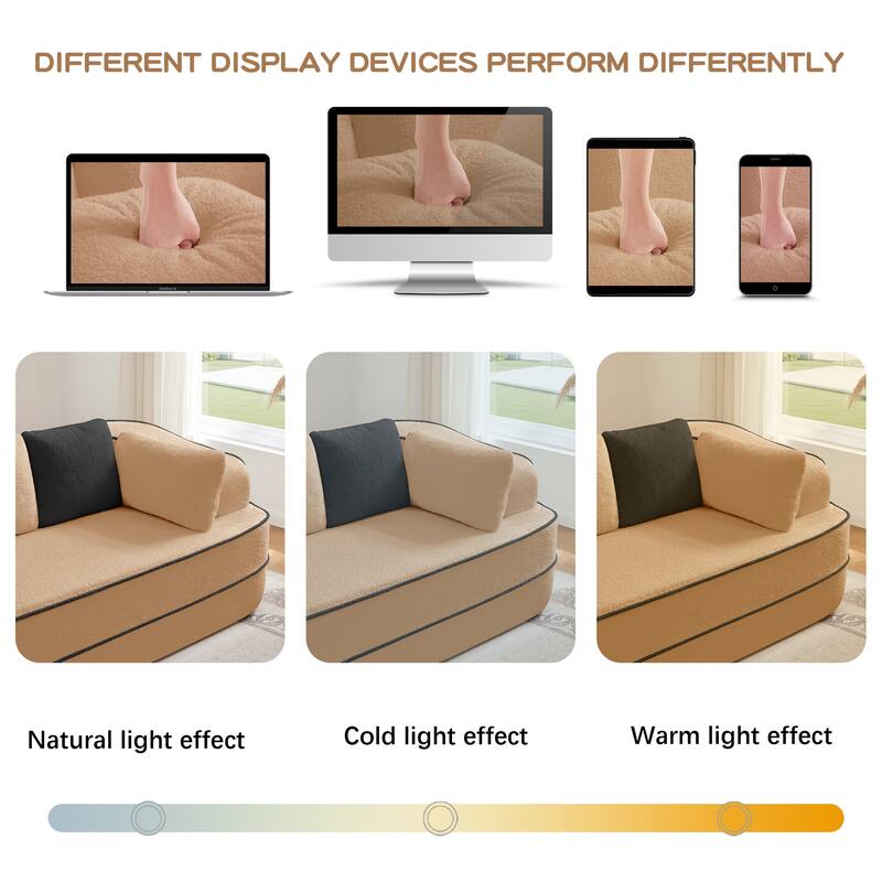 Modular Sectional Sofa with L-Shape Chaise, Teddy Fabric Boneless Cloud Couch, 32D High Density Sponge Upholstered Sofa