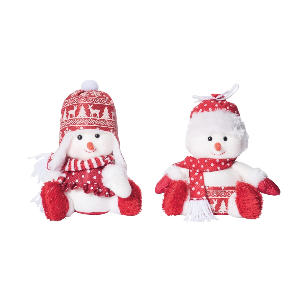 Transpac Christmas Plush Cutie Snowman Sitter Set of 2 Christmas Home Decorations