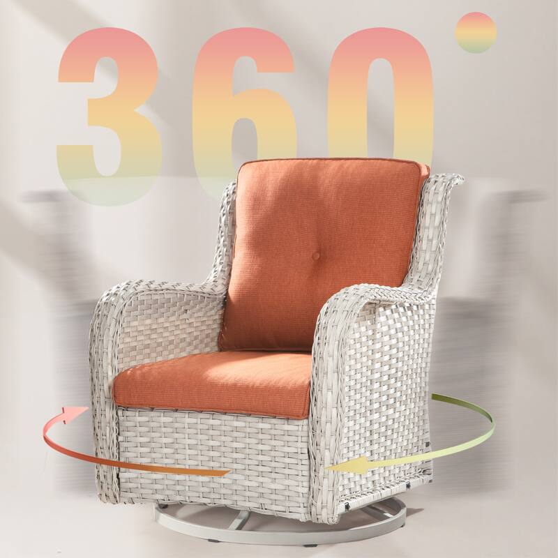 Cozywor 3-Piece Grey Wicker Patio Swivel Outdoor Rocking Chair Set