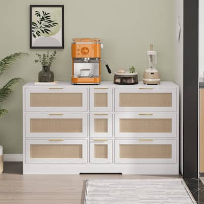 51.2 "Rattan Locker With Drawers, 9 Drawers, Metal Handles For Kitchen