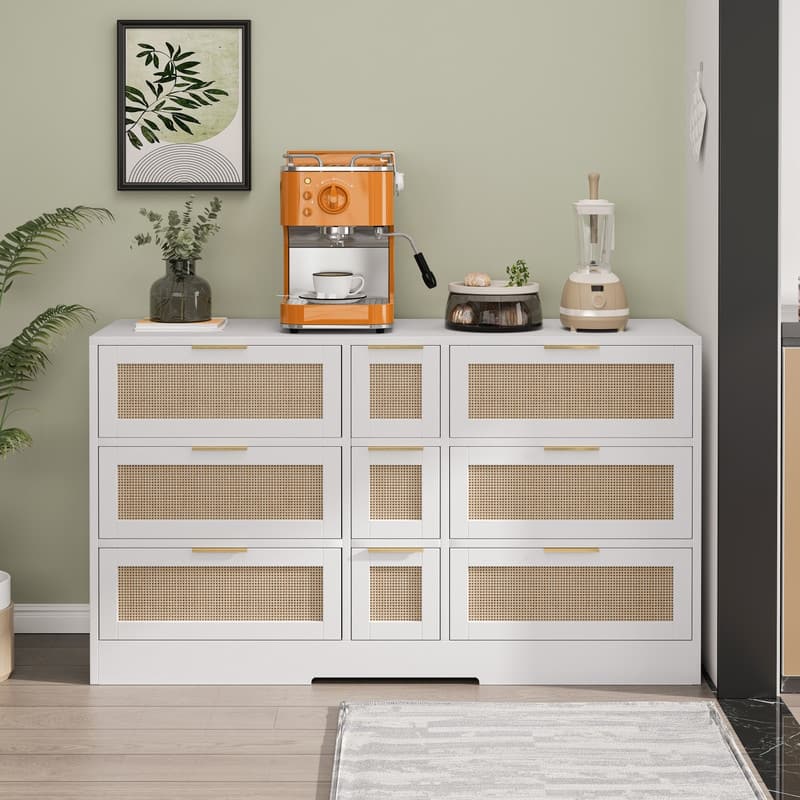 51.2 "Rattan Locker With Drawers, 9 Drawers, Metal Handles For Kitchen