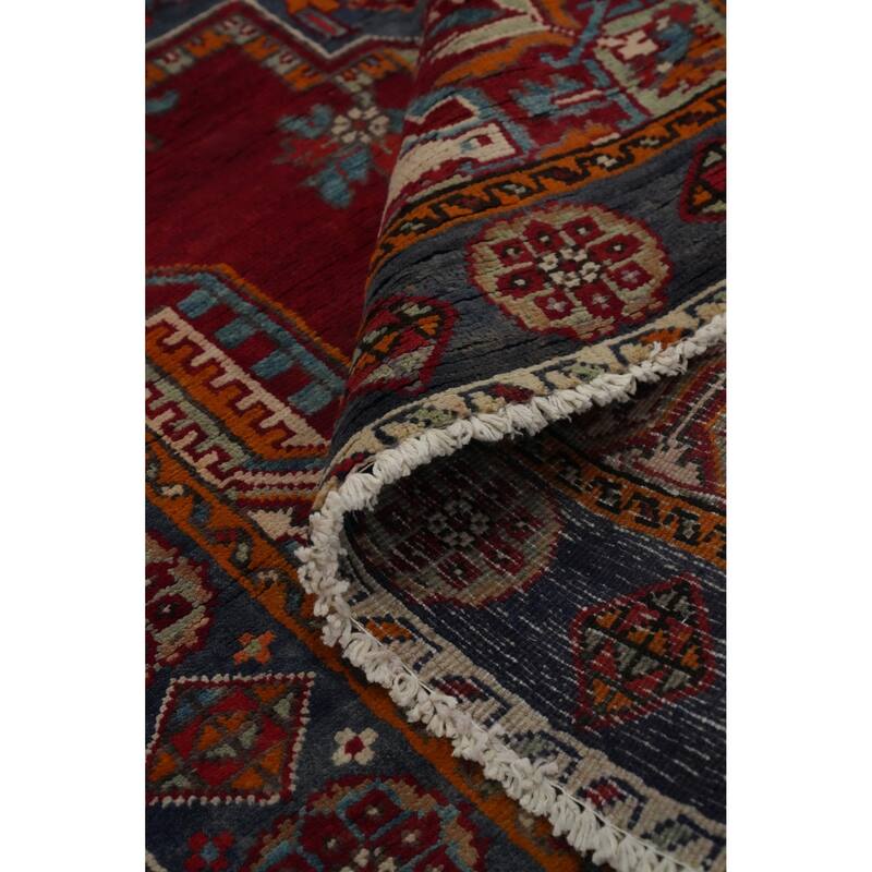 Hand Knotted Oriental 100% Wool Carpet Traditional Geometric Red Tabriz Runner Rug - 13' 7'' X 3' 8''