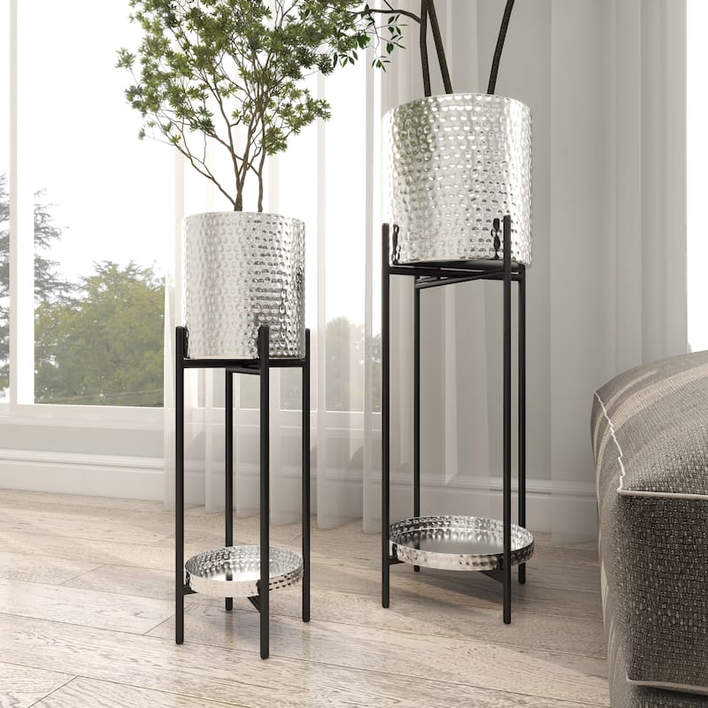 Black or Silver Modern Glam Contemporary Planter Stand (Set of 2) - S/2 24", 33"H