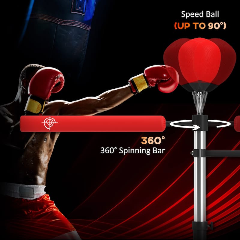 Soozier 4-in-1 Punching Bag for Adults, Boxing Training Equipment with 360° Relax Bar, Adjustable Height, Red