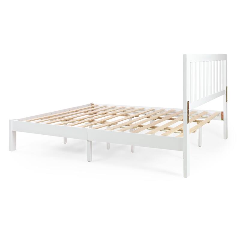 Modern Farmhouse Acacia Wood Queen Bed Set with Open-Slat Headboard