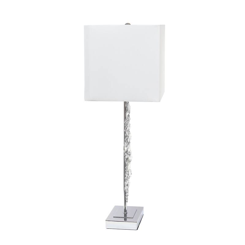 Lalia Home Lumiluxxe 26.25" Tall Contemporary Crystal Glitz and Chrome Glam Table Lamp with White Fabric Rectangular Shade