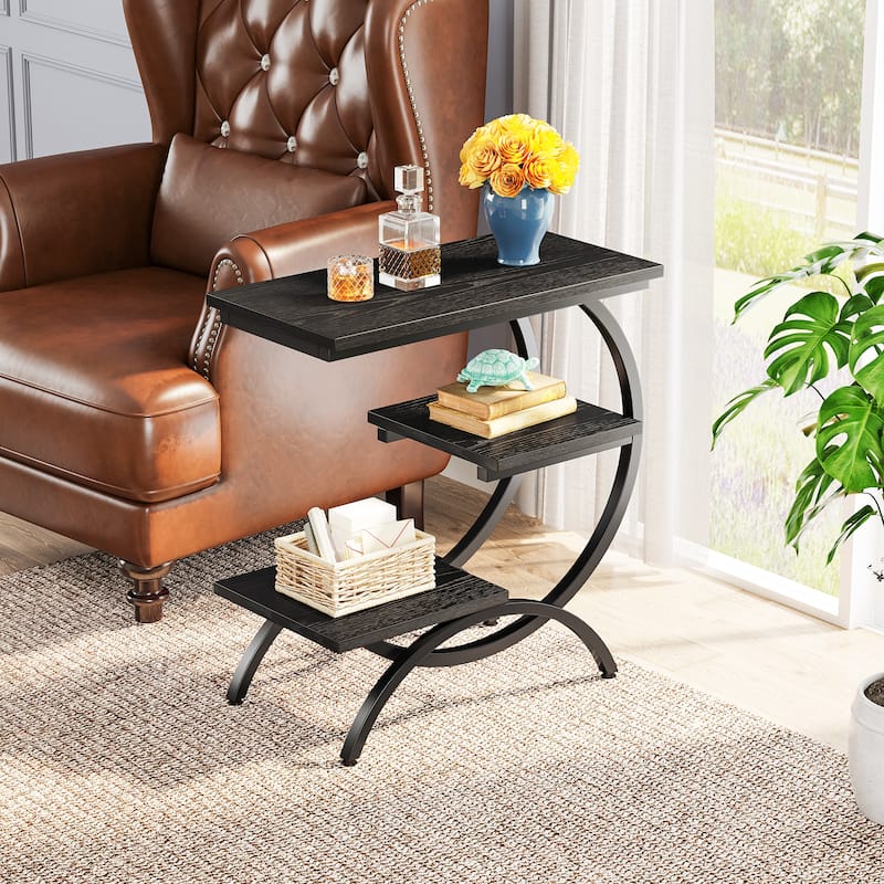 Industrial 3-Tier Small Side Table for Couch