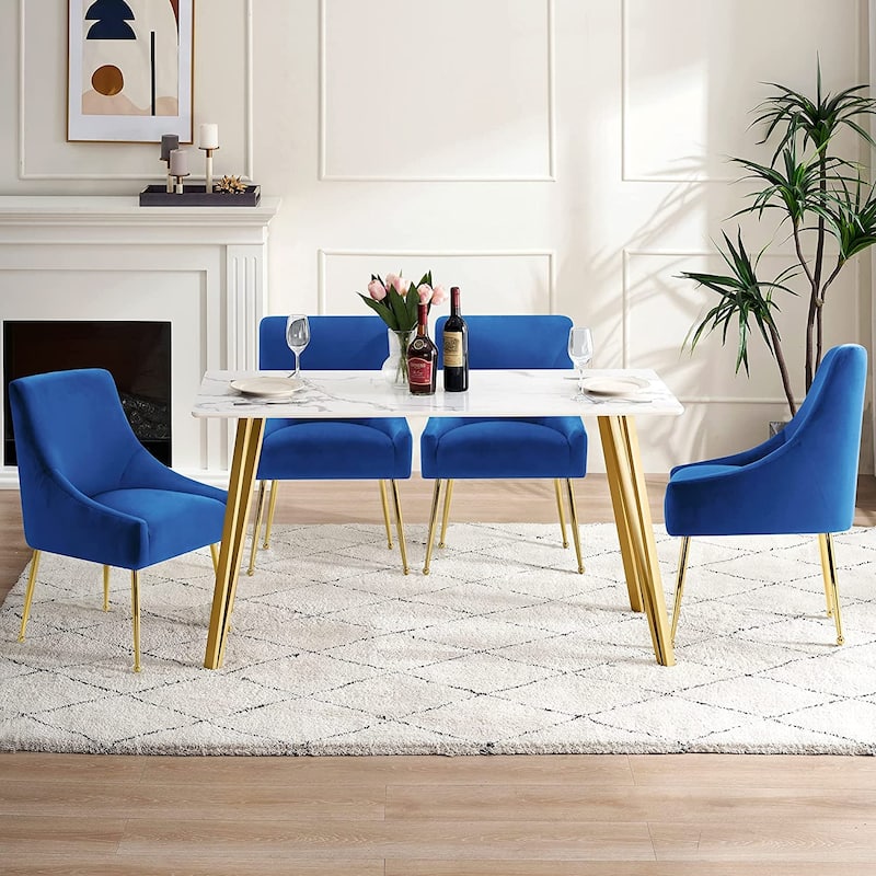 Ivinta Modern Dining Chair Set of 2, Yellow Velvet Upholstered Dining Chair with Gold Legs, Comfy Chair