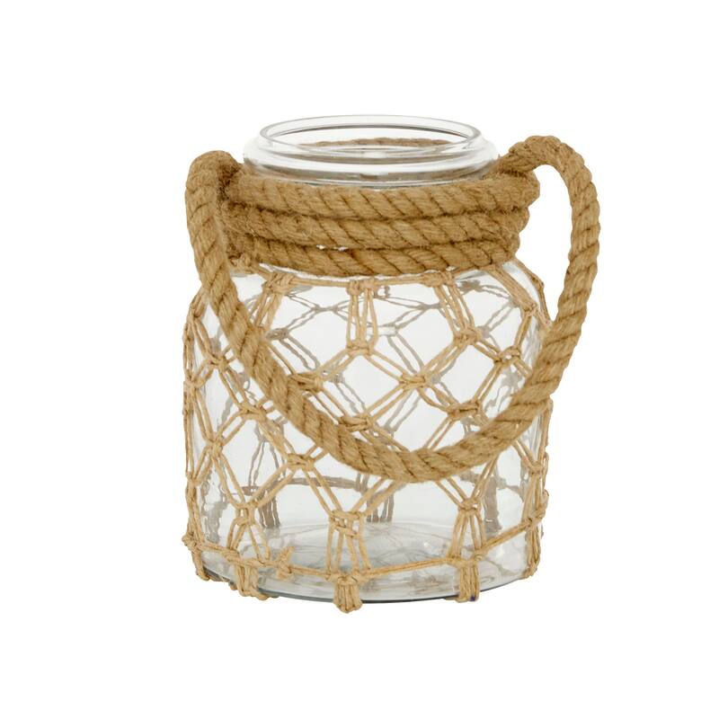 Clear Glass Candle Lantern with Rope Handle