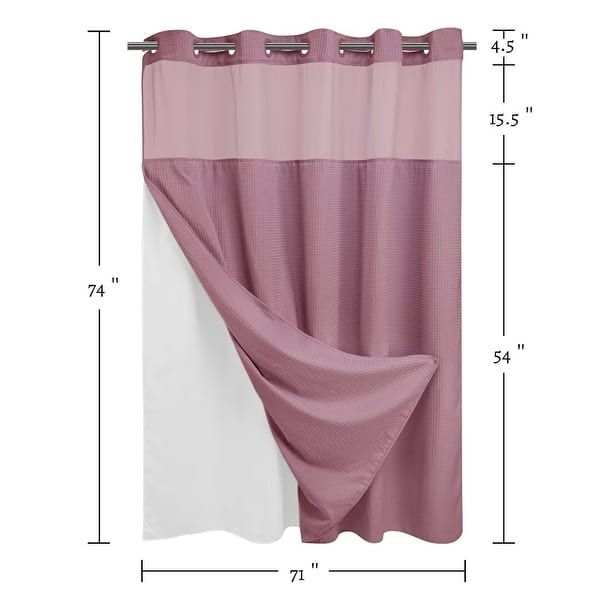 dimension image slide 2 of 18, No Hook Waffle Weave Shower Curtain with Snap-in Liner