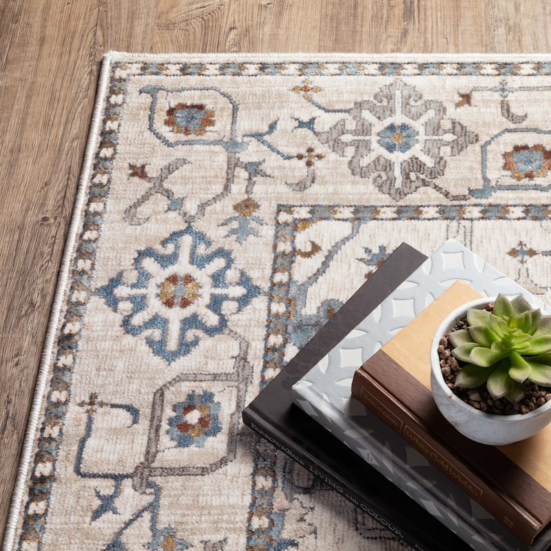 Style Haven Everly Traditional Inspirations Ivory/ Blue Area Rug