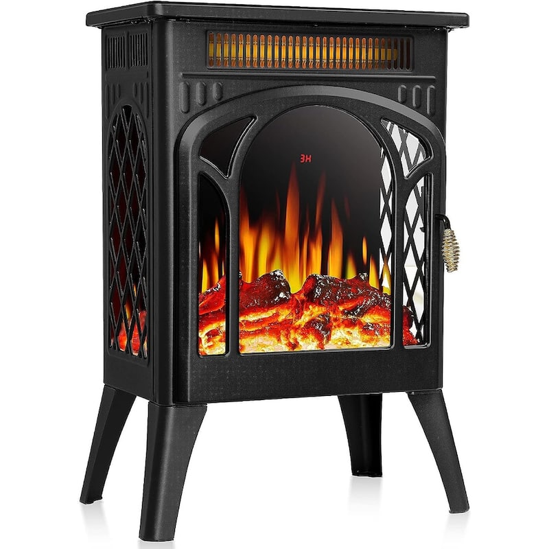 16 Inch Electric Fireplace, Freestanding Fireplace Stove with 3D Flame Effect,Remote, Black - Black-1