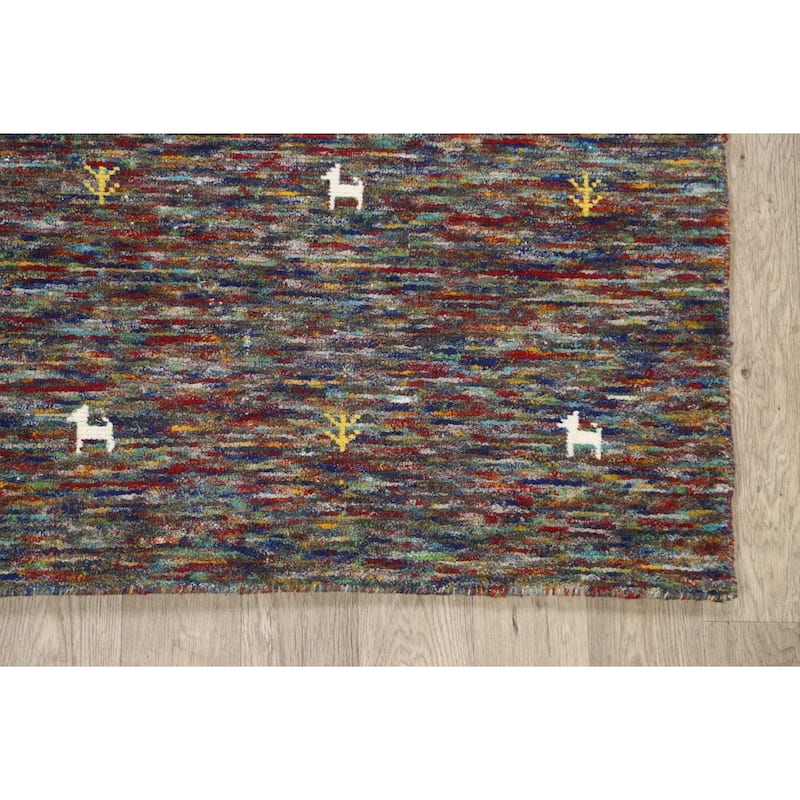 Hand Knotted Oriental 100% Wool Carpet Tribal Abstract Multi-Colored Gabbeh Area Rug - 8' 1'' X 5' 3''