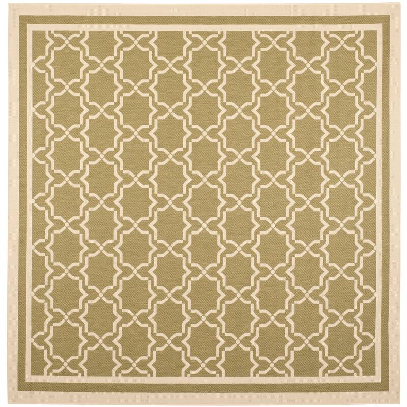 SAFAVIEH Courtyard Thomasina Indoor/ Outdoor Waterproof Patio Backyard Rug - 7'10" Square - Green/Beige