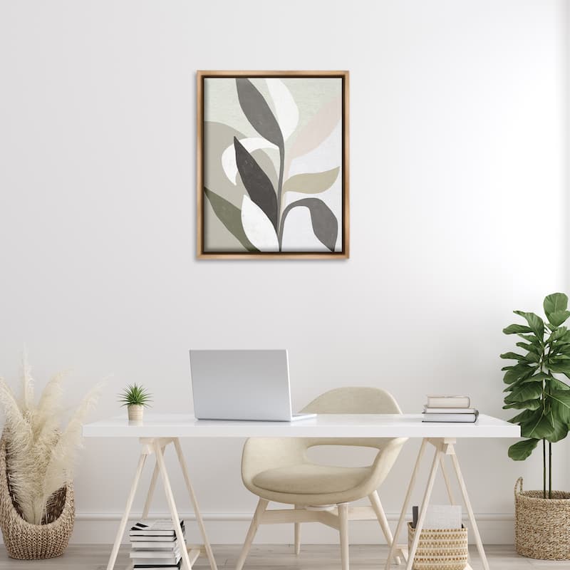 Stupell Soft Modern Organic Leaves Framed Floater Canvas Wall Art Design By June Erica Vess