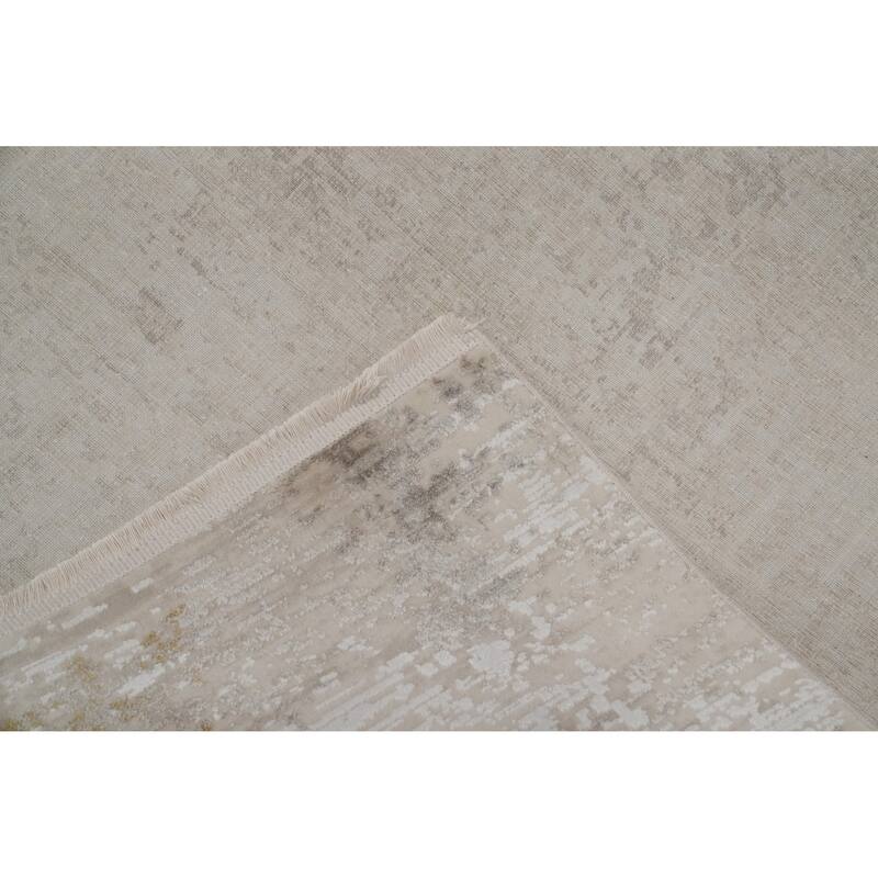 Machine Made Oriental Polyester Carpet Abstract Beige & Ivories Distressed Area Rug - 7' 5'' X 5' 2''