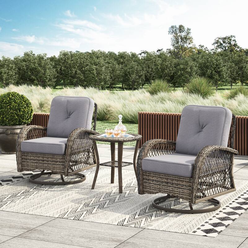 Corvus Livorno Outdoor 3-piece Steel Wicker Swivel Chat Set