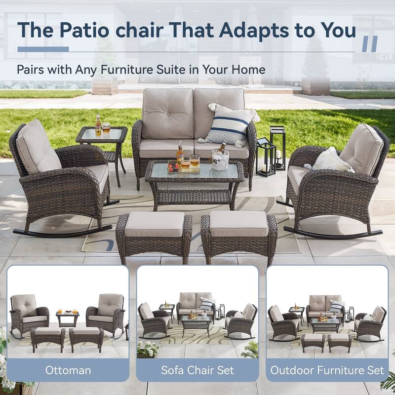 Gymojoy Patio Furniture Set PE Wicker Rocking Chairs & Side Table