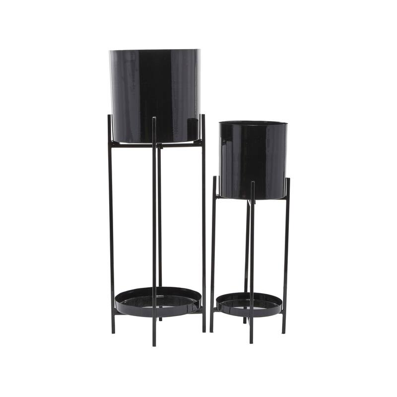 Black or Silver Modern Glam Contemporary Planter Stand (Set of 2) - S/2 24", 33"H