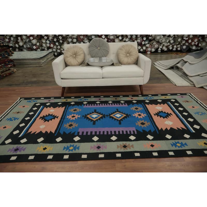 Hand Woven Oriental 100% Wool Carpet Southwestern Tribal Multi-Colored Kilim Area Rug - 10' 0'' X 5' 2''