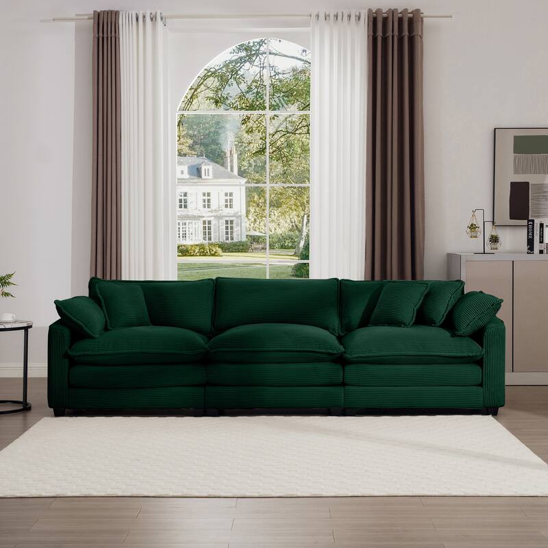 3-Seater Corduroy Fabric Sectional Sofa with Pillows and Removable Armrests for Livingroom