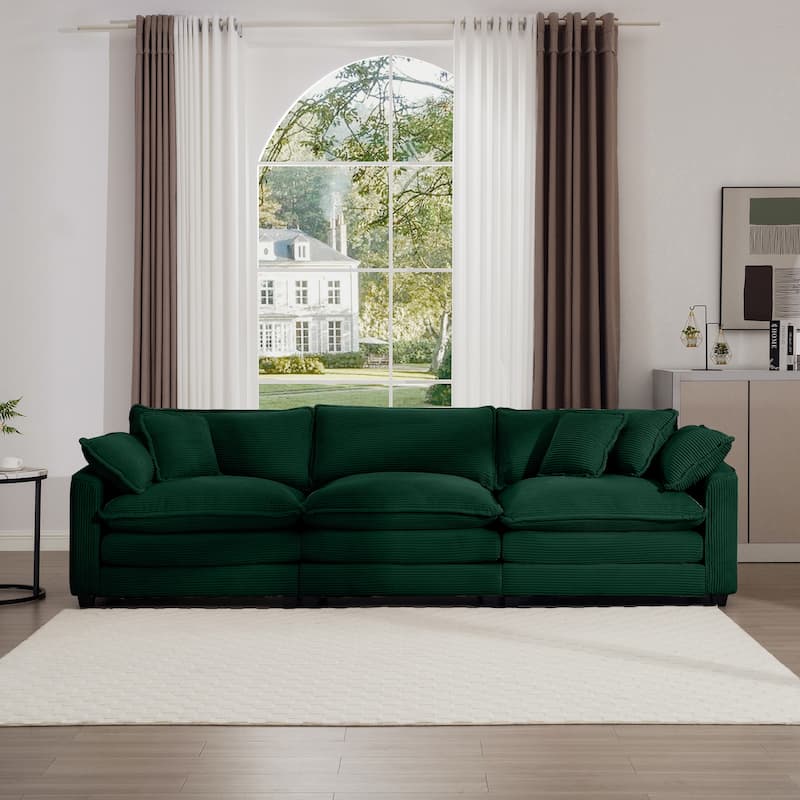 Modern Fabric 3 Seater Modular Sofa Set - Soft Upholstered U-Shape Corduroy Couch for Living Room