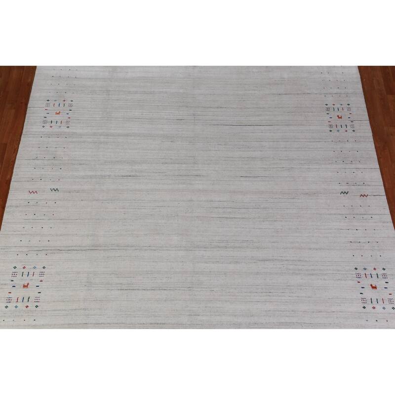 Hand Knotted Oriental 100% Wool Carpet Tribal Stripe Greys & Charcoal Gabbeh Area Rug - 12' 2'' X 9' 1''