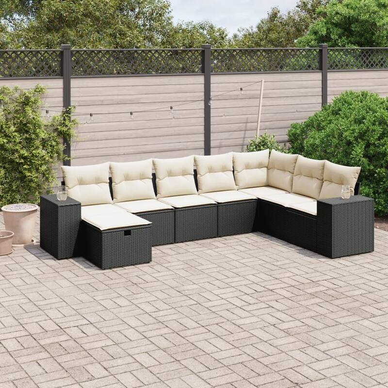 vidaXL Garden Sofa Set - Black and cream Large 24.4 x 32.7 x 27.2