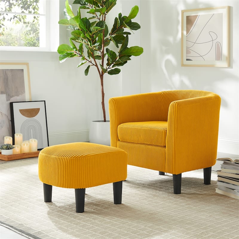 Upholstered Accent Arm Chair Corduroy with Ottoman Foot Rest