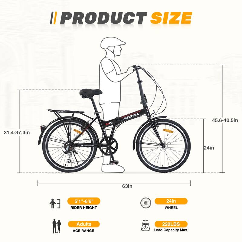 Folding City Bike - Steel Frame, Multiple Speeds - 24