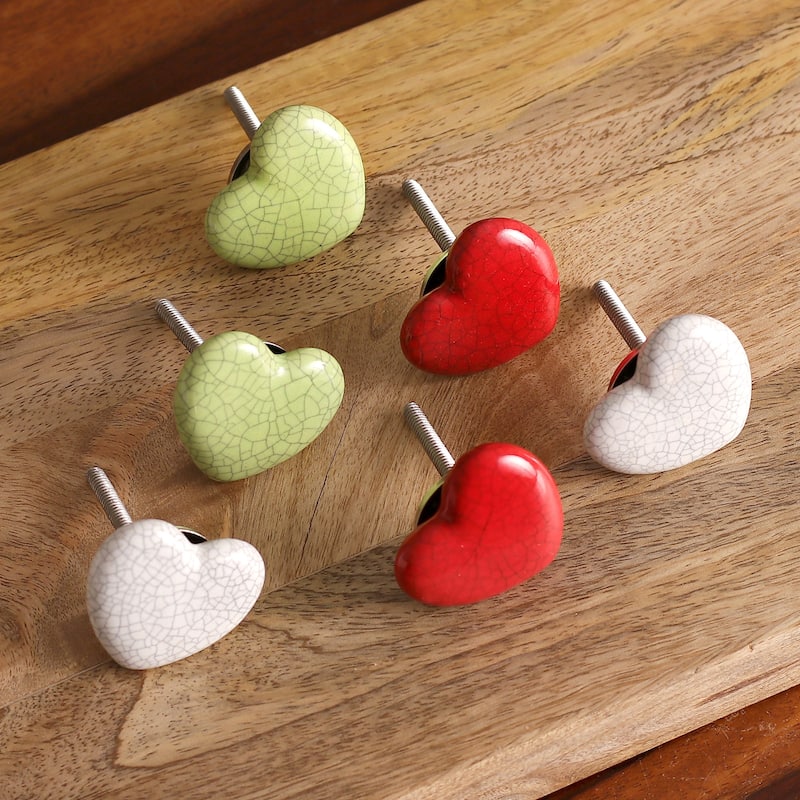 Novica Handmade Merry Hearts Ceramic Cabinet Knobs (Set Of 6)