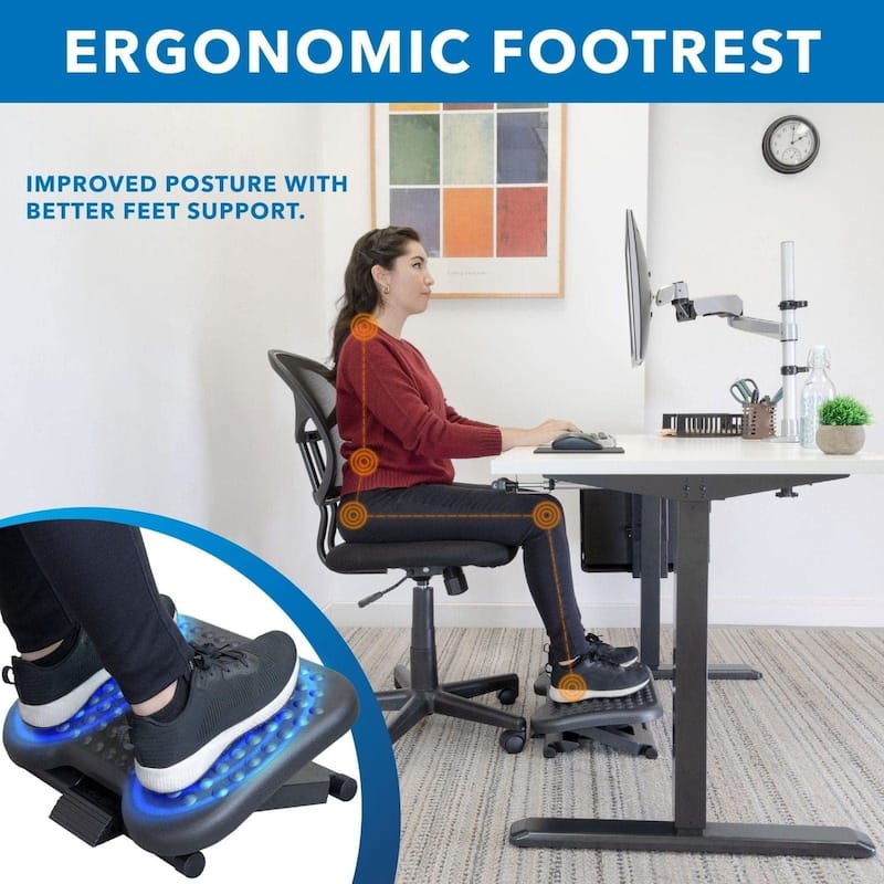 Mount-It! Ergonomic Footrest Adjustable Angle and Height Office Foot Rest Stool For Under Desk Support - Black