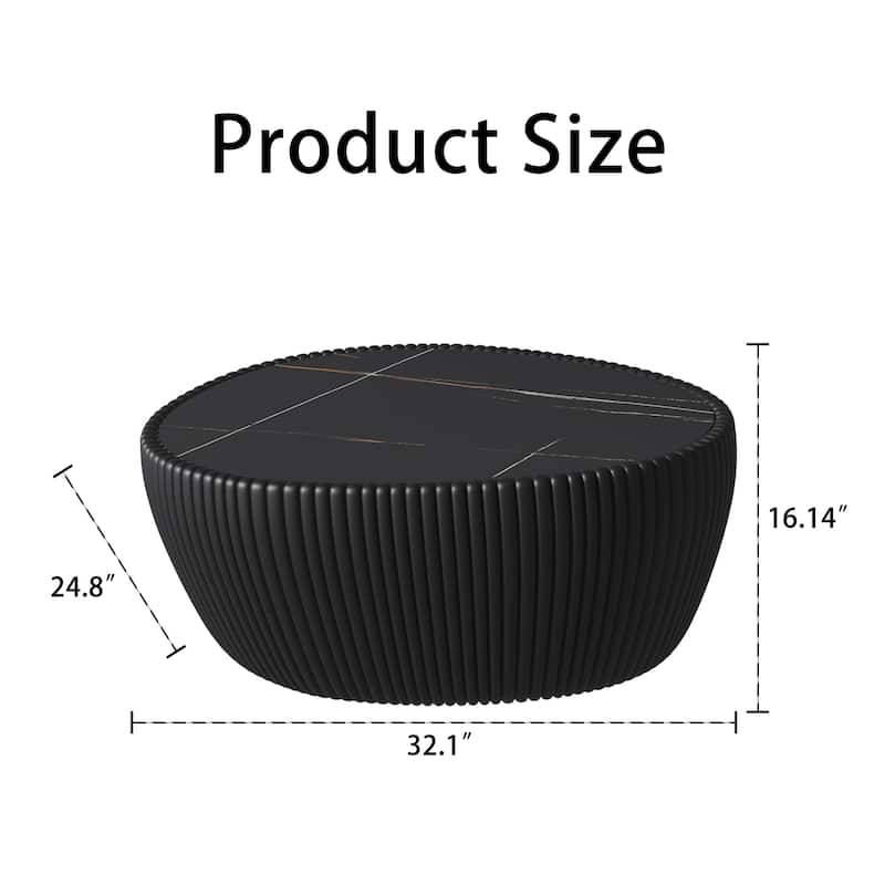 Modern Drum Coffee Table, Goose Egg Shape Coffee Table with Marble Top & Pu Frame, Luxury Center Side Table for Small Space