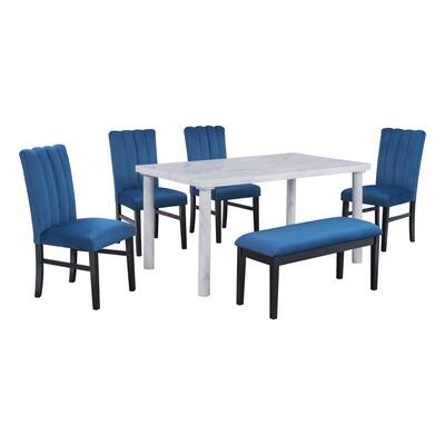 Dining Table Set Table Flannelette Upholstered Chairs Bench (Set of 6)