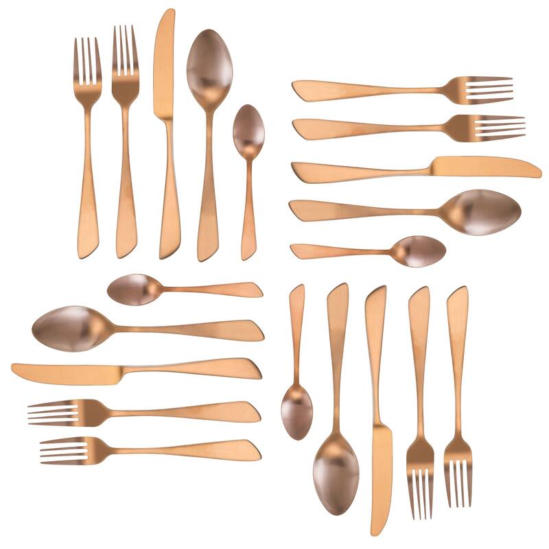 MegaChef Gibbous 20 Piece Flatware Utensil Set, Stainless Steel Silverware Metal Service for 4 in Rose Gold Matte