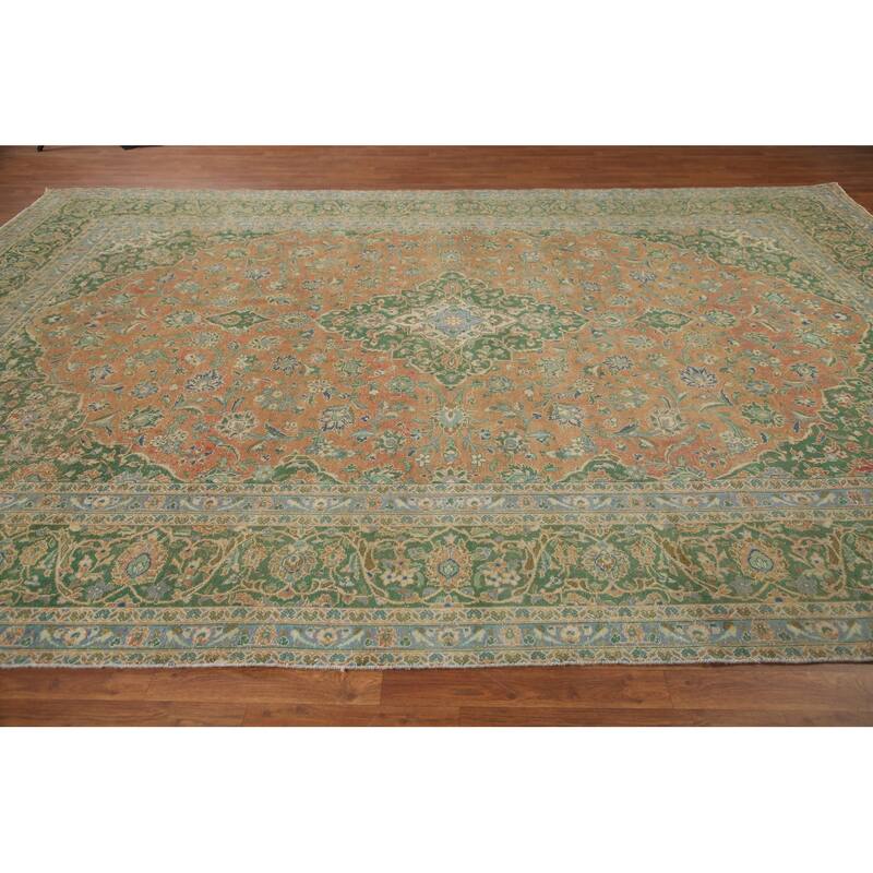 Hand Knotted Oriental 100% Wool Carpet Traditional Floral Oranges & Rust Mashad Area Rug - 13' 6'' X 9' 6''