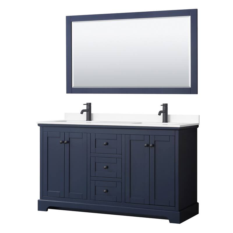 Wyndham Collection Avery 60" Free Standing Double Basin Vanity Set - Dark Blue / White Cultured Marble Top / Matte