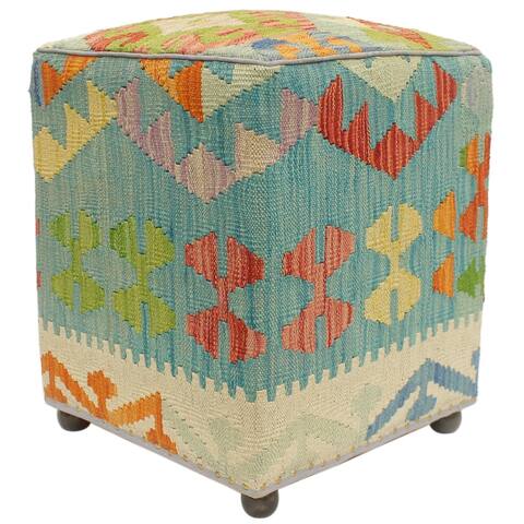 Eclectic Wade Handmade Kilim Upholstered Ottoman